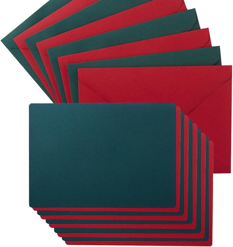 Wishop A7 Christmas Envelopes and Blank Cards 24 Pieces A7 Envelopes and 24 Pieces 5x7 Colorful Flat Cards for Weddings, Invitations, Birthday, Baby Shower (Christmas Green/Red) - Image 1